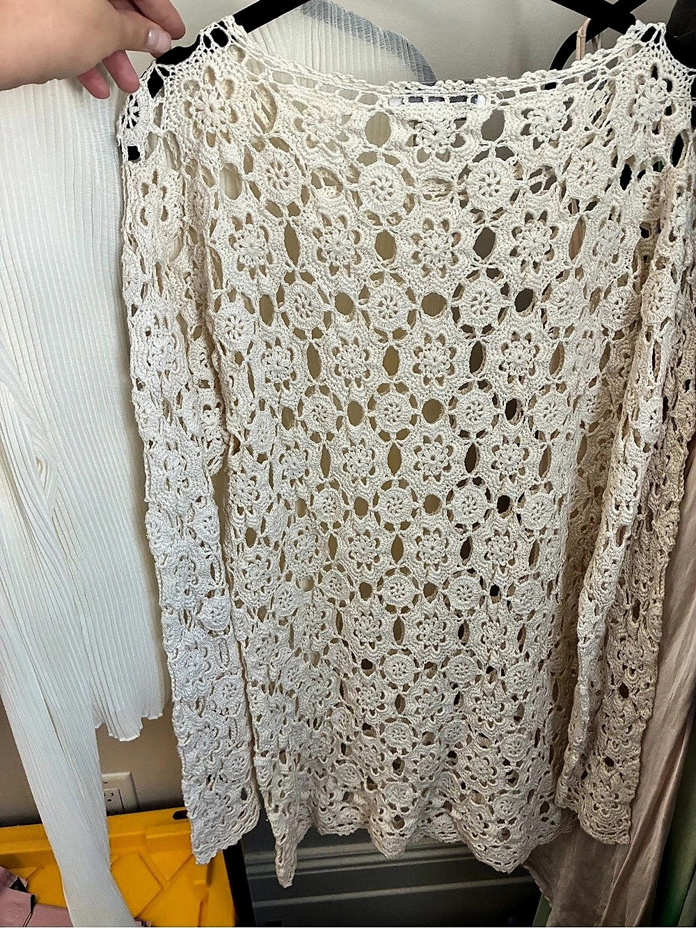 Jessica Roberts Crochet Floral Tunic Cream Size Medium